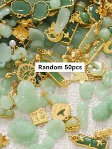 20/50pcs 5~34mm Green Mixed Alloy Bead Charms Random Mixed Imitation Jade Pendants Vintage Style DIY Craft Supplies For Earrings & Jewelry Making - Random Mixed - View 9