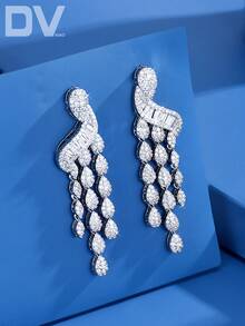 DV JEWELRY 1對女士奢華立方鋯石白金電鍍吊墜耳環，優雅珠寶，適合約會、婚禮、派對、週年紀念，附禮盒 - 查看 1