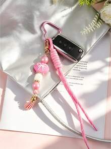 1 Pink Silicone Shell Bead Keychain-A Summer Must-Have. Silicone Bead Keychain Bracelet: A Cute Car Keychain Perfect For Women And Girls. - 2834 - View 3