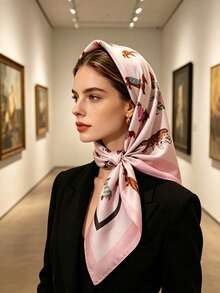Vacation Casual Dachshund Print Silk Scarf Headscarf - White - View 5
