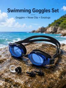 1pc Swimming Goggle Set Waterproof And Anti-Fog Swimming Goggles With Earplugs, Adjustable Wide Straps, UV Protection Clear Vision Swimming Goggles, Suitable For Swimming Pools And Open Water - Blue - View 8