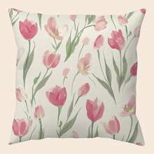 shangxia 1PC--Fresh Watercolor Pink Tulip Print Pillowcase, Gentle Floral Cushion, Living Room Sofa Bedroom Atmosphere Decorative Pillow --(Pillow Insert Not Included)---(Multiple Sizes)---(No Embroidery)---(Single-Sided Print) - Multicolor - View 12