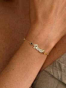 Customized Name Birthstone Bracelet, Minimalist Name Letter Bracelet, Family Birthstone Bracelet - Multicolor - View 11