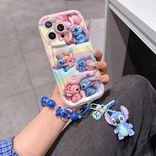 Disney Has Authorized, Phone Case - Chain Set, The Stitch Lilo & Stitch 3D Phone Case Plus A Silicone 3D Stitch Bracelet With Metallic Ring Removable Bracelet, Stitch And Angel Pattern, Compatible With Iphone17/16/15/14/13/12/20/XS/XR/X Plus Pro Max, A Stylish Cartoon Phone Case, The Perfect Gift Choice, Phone Protection, Durable Phone Cover, Great Gift For Friends And Family. - 白色 - 查看 2