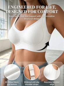 Lilivine Women's Seamless Bra - Adjustable Straps, Wire-Free Support, Suitable For Daily Wear, Ultra Soft And Breathable Fabric - White - View 8