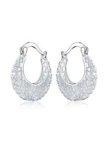 1 Pair Women's Beautiful Hoop Earrings, Suitable For Wedding Anniversary Engagement Party Jewelry Valentine's Day Gift - 4# - View 4