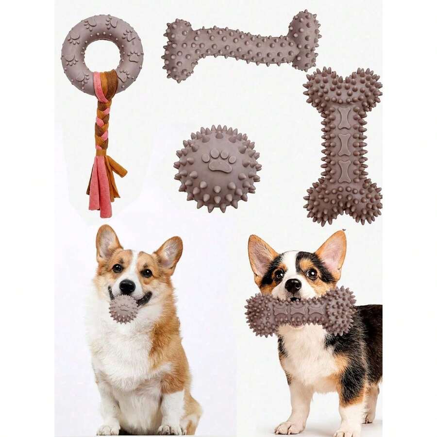 Set de 4 juguetes masticables para perros de diferentes formas, adecuados para cachorros, lindos juguetes pequeños para perros de color rosa, juguetes para la dentición de cachorros, juguetes masticables interactivos suaves, adecuados para perros pequeños