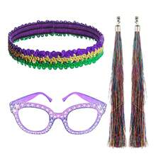 3pcs Disco 70s/80s Shiny Party Costume Accessories Set, Sequin Headband + Decorative Rhinestone Glasses (No Lenses) + Tassel Pendant Ear Clips, Suitable For Cosplay, Halloween Party Accessories, Daily Gathering Supplies, 70s/80s Disco Party - Multicolor - View 14