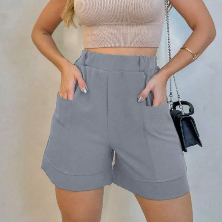 Women's Casual High-Waisted Shorts For Leisure And Sightseeing 00187 - 灰色 - 查看 1