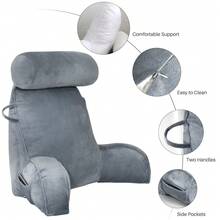 Adult Reading Pillow With Arms, Back Support Cushion For Bed, Detachable Washable Cover With Pocket, Ideal For Reading & Relaxing - Grey - View 9