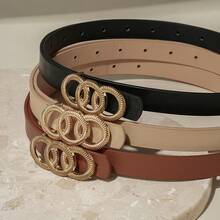 3pcs Gold Triple Ring Buckle, Fashionable Elegant Casual Style Belt, Versatile Design Suitable For T-Shirts, Pants, Dresses And Suits - Multicolor - View 6