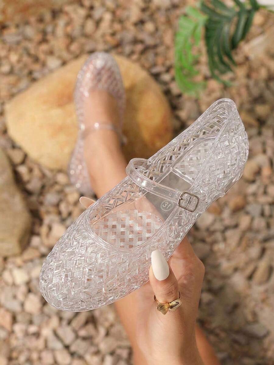 New Fashion Transparent Flat Sandals, Simple Breathable Closed Toe Crystal Clear Soft Sole Women's Princess Shoes, Lightweight Casual Wear - Clear - View 1