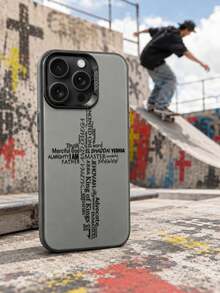 Text Art Cross Phone Case, Black English Word Cross Pattern, Unique Layout Design & Faith Theme Aesthetics. Compatible With IPhone 17/16/15/14/13 Pro Max And More Models, Full Coverage Shockproof Soft Silicone Material, Thickened Edge Cushioning, High-Definition Back Printing Wear-Resistant & Scratch-Resistant. Compatible With IPhone - Multicolor - View 3