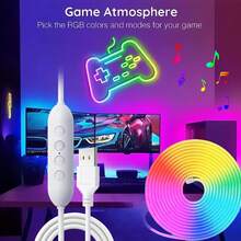 LQHZMYYY RGB Neon Light USB Powered With 4-Key Control, Music Mode Lights Change With Rhythm, Flexible Light Strip Can Bend For DIY Styling, Suitable For Stage, Music Festival, Party, Gaming Or Birthday Atmosphere, Gaming Relaxation Use - Multicolor - View 2