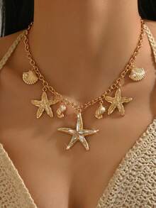 pieza de elegante collar de joyeríbohemia oceánica para mujer, para todas las estaciones, con estrellas de mar de plástico multicolor, conchas artificiales, caracolas, peces pequeños, ca - Multicolor - Ver 7