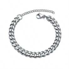 1pc Punk Style Stainless Steel Metal Bracelet Necklace Men's Party Music Festival Valentine's Day Gift Outfit Jewelry Personalized Fashion Bracelet Simple Men's Bracelet - Silver - View 3