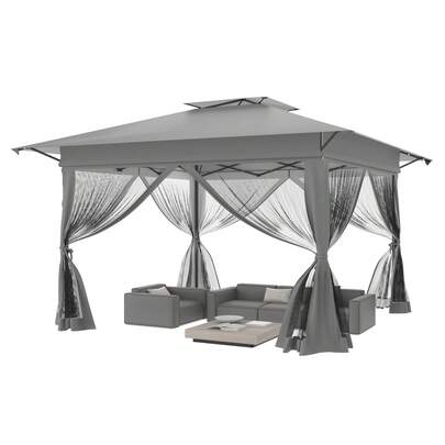 SAILUN Pop Up Gazebo, 4 X 4 M Garden Folding Gazebo With Mesh Netting And Double Roof, UV And Mosquito Protection, Height Adjustable, Sturdy Garden Tent With Carry Bag
