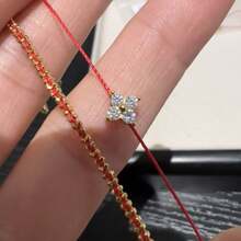 1pc Luxury New Chinese Style Double Layer Single Diamond Red String Bracelet For Women, Exquisite High-End Niche Personalized Design Anklet Jewelry - Red - View 3