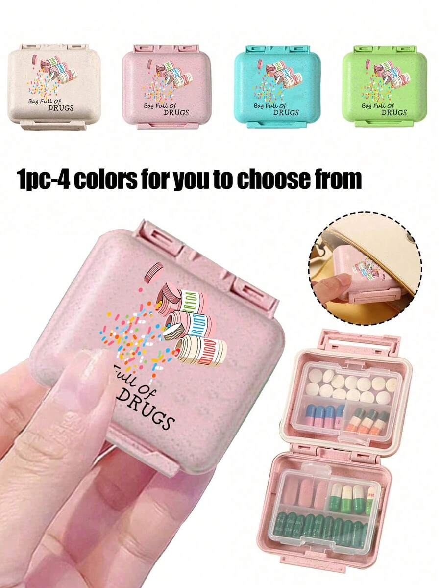 迷你 6 格便攜藥盒，收納盒，旅行藥盒，印有「My Pill Box」和藥丸圖案，6 格小藥盒，密封包裝收納盒，6 天週用藥盒，旅行必備藥盒，日常維生素藥盒，口袋藥盒收納盒，精緻收納盒，居家必備，旅行必備
