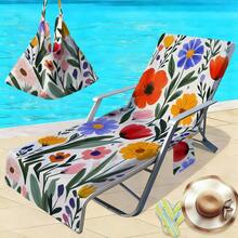 1pc Bohemian Style Floral Microfiber Beach Chair Cover With Pocket, Lightweight And Breathable, Ideal For Travel And Beach Vacation, Poolside Essential | Summer Edition Cover | Portable Beach Cover, Beach Towel - Multicolor - View 7