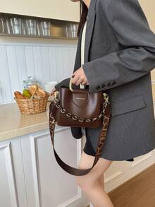 Hevel, Bolso de mano con decoración de cadena de estilo casual de negocios, adecuado para adolescentes, bolso de hombro y bandolera para mujeres estudiantes universitarias, recién llegadas al lugar de trabajo y trabajadoras de cuello blanco. Perfecto para oficina, campus, trabajo, negocios, desplazamientos, actividades al aire libre, viajes y salidas. - Café integral - Ver 4