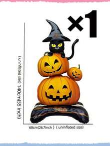 1pc Halloween Witch Hat Pumpkin Cat Balloon, Suitable For Halloween Party, Haunted House Props, Photo Backdrop, Halloween Party Decoration, Themed Birthday Costume And Holiday Event Props - One Size Fits All - View 8
