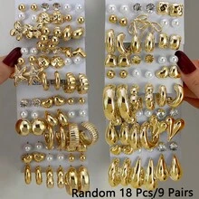 36/30/12pcs Random Golden & Silvery Elegant Versatile Metal Smooth Finish Fashion Earring Set - Yellow Gold - View 9