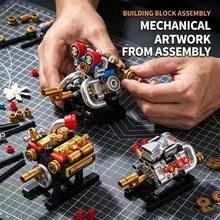 Juego de bloques de construcción de motor mecánico, kit de modelo de pistón y biela funcional, bloques de juguete DIY, bloques de construcción para aliviar el estrés, kit de modelo de coche coleccionable, juguete de ensamblaje de válvulas para niños, gran regalo de cumpleaños/Navidad. - Multicolor - Ver 5