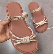 Women's Flat Platform Sandal All In Rhinestone Party Bohemian Party Shiny Rhinestone Party Wedding Office - Camel - View 1