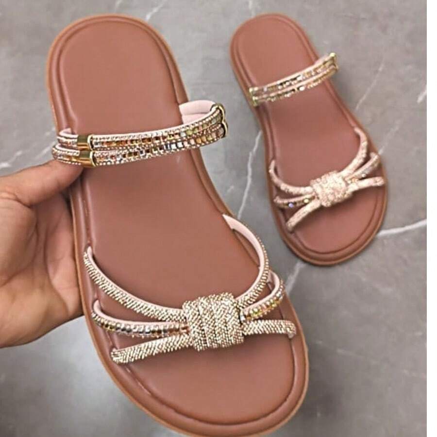 Women's Flat Platform Sandal All In Rhinestone Party Bohemian Party Shiny Rhinestone Party Wedding Office - Camel - View 1