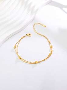 1pc Fashionable Personalized Versatile Minimalist Commuter Gold & Silver Color Adjustable Push-Pull Bracelet For Women - Yellow Gold - View 2