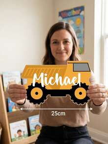 1pc Custom Dump Truck Wooden Name Sign, Personalized Construction Truck Door Hanging Plaque, Back To School Room Classroom Decor,Back To School Gift - Multicolor - View 6