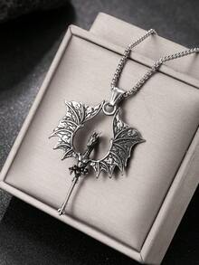 1pc Dark Vintage Dragon Totem Pendant Necklace, Men's Stainless Steel Distressed Box Chain, Street Hip Hop Accessory - Antique Silver - View 9
