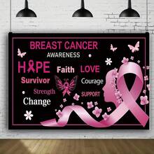 1pc Breast Cancer Awareness Banner, Pink Ribbon And Inspirational Quote, Durable Polyester Background, Suitable For Fundraising Events And Support Activities - 10 - View 3