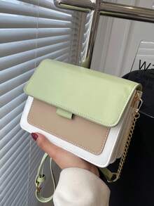 Fashionable Minimalist Versatile Colorblock Layered Shoulder Bag With Chain Strap, Suitable For Young Girls, Shopping, Dating, Evening Parties, Daily Wear And Commuting, Multi-Functional Shoulder And Crossbody Bag - Multicolor - View 5