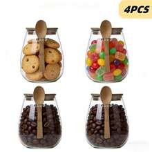 1/2/4PCS 600ML-Glass Spice Jars Set With Bamboo Lids & Spoons, Airtight Glass Storage Containers For Coffee Beans, Sugar, Candy, Tea, Kitchen Food Organizer - Clear - View 9