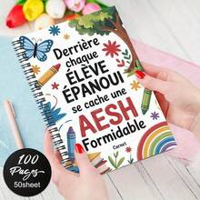 1本 A5 彩色法式 AESH 感謝螺旋筆記本日記本 - 100頁，適合教師、畢業、生日或告別禮物，日常清單規劃，附彩色蝴蝶與彩虹設計，教師節禮物 | 鮮豔封面設計 | 紙質材質，送給教師的禮物 - G - 查看 3
