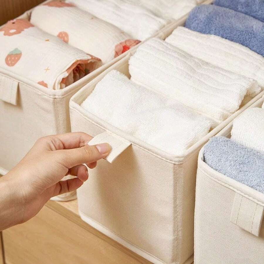 1pc White Fabric Non-Patchwork Storage Box, Linen Clip Storage, Clothes Organizer, Wardrobe Clothes Pants Layered Storage Decoration, Holiday Decoration, Room Decoration, Home Decoration, Bedroom Decoration, Organizer, Organizer, Storage Box, Clothing Storage,Bedroom Room Decor,Back To School - White - View 1