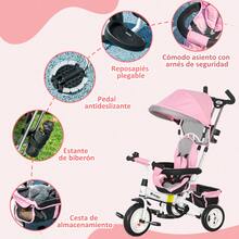 HOMCOM Triciclo Evolutivo para Bebés 6 en 1 Triciclo para Niños de 1-5 Años Bicicleta para Niños con Toldo Plegable Mango Telescópico Desmontable Cinturón de protección y Cesto 95x50x106 cm - Rosa - Ver 5