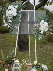 2pcs Ivory White Artificial Flower Garland Set With Eucalyptus Greenery Faux Floral Decor, Suitable For Wedding Arch Ceremony Reception Backdrop, Welcome Sign, Aisle Chair, Sweetheart Table, Tabletop Centerpiece, Door Wall Party Decoration - Multicolor - View 5