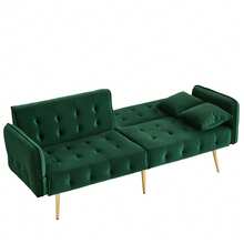 Flieks Two-Seater Multifunctional Sofa Bed With Bed Function, Adjustable Backrest And Multi-Position Armrests. Modern Folding Sofa Bed For Living Room - Velour Upholstery. Spacious Sleeping Area. - Green - View 9