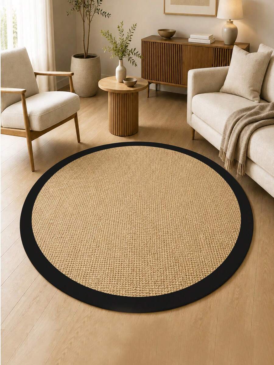 Runder Boho-Teppich von Chilai Home mit Digitaldruck, natürlichem Jute-Look, gewebtem Muster, für Wohn- und Schlafzimmer, hergestellt in der Türkei, erhältlich in den Größen 60x60 cm, 80x80 cm, 100x100 cm, 120x120 cm und 160x160 cm. - Gelb - Übersicht 1