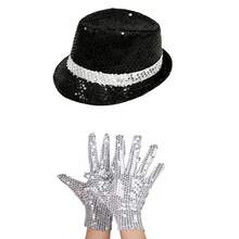 3er Set Pop Rock Superstar Kostüm, inklusive schwarzer Hut, Fake Mikrofon, Pailletten Handschuhe, Pop Rock Stern, Pop Bühnensänger, 80er 90er Party Herren Erwachsenen Halloween Cosplay, Batterien nicht enthalten - Verschiedenfarbig - Übersicht 10