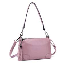 Bolso de hombro para mujer de cuero genuino, multicapa, nuevo modelo, conúltiples cremalleras, bolso cruzado de cuero suave y sencillo, versátil. - Azul oscuro - Ver 10