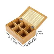 Bamboo Storage Box – 6 Compartments, Rattan Lid – For Tea, Small Keepsakes, Beads, Earrings – Natural Wood Organizer For Desk, Vanity, Study - Apricot - View 2