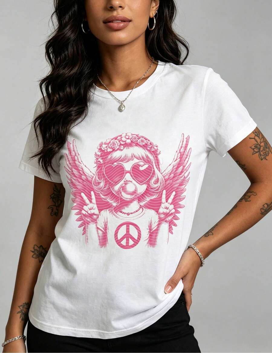 1 Piece 100% Cotton Women Crew Neck Short Sleeve T-Shirt, Loose Comfortable Casual Daily Top, Ideal Outfit For Summer & 4th Of July Holiday - White - View 1