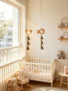 1pc Wooden Animal Wind Chime With 3 Bells, Ceiling Decoration For Children's Room, Room Decor, Bedroom Decor, Girls' Room Decor, Nursery Decor - Multicolor - View 4