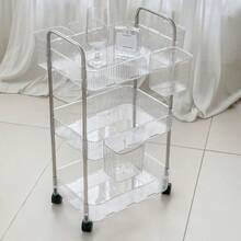 1pc Transparent Movable Cosmetic Storage Cart, Large Capacity Multi-Functional Bathroom Supplies Display Rack, Bathroom Accessories Outdoor Decor - Multicolor - View 6