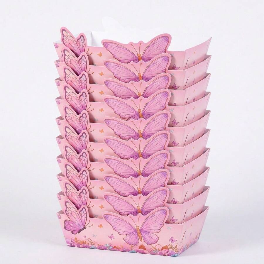 Butterfly-Printed Folding Paper Snack Box, Disposable Food Tray, Suitable For Potato Chips, Popcorn, Garden Party Supplies. - Style 1 - View 1