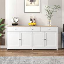 White Sideboard With Wood Grain Finish - Living Room Or Dining Room - 白色 - 查看 1